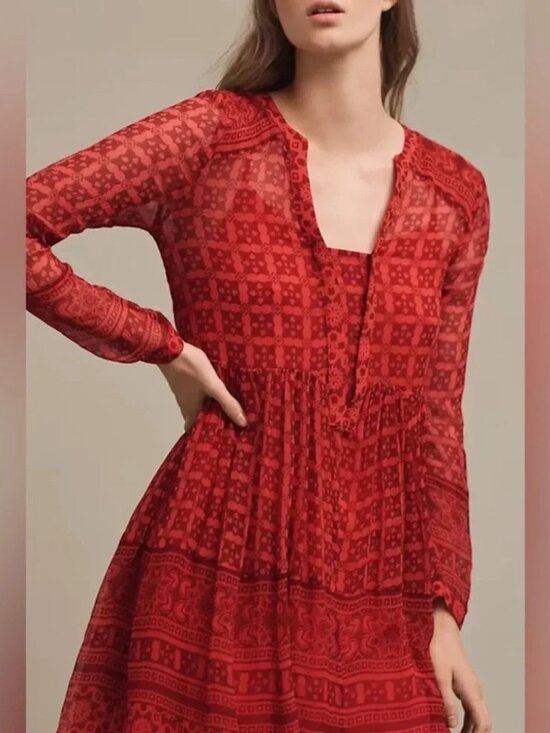 Maeve Dresses & Skirts - Anthropologie Maeve Canna Swing Dress Red w/removable slip Size 0 EUC